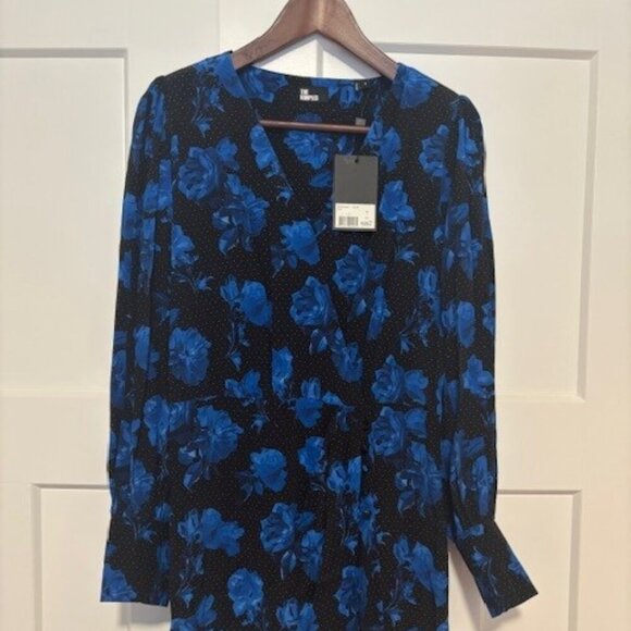 NWT Designer The Kooples Silk Dress // Blue and Black Floral // Size 3, Large - Picture 5 of 10